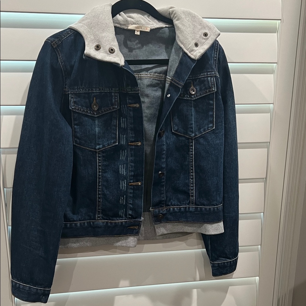 Le Lis Dark Blue Jean Jacket with Gray Hood